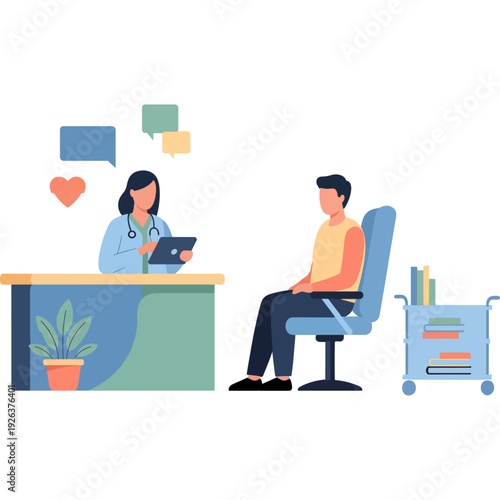 A professional consultation session between a healthcare worker and a patient Vector