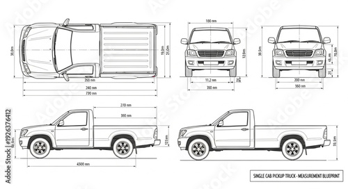 Pickup Truck Technical Drawing Diagram.