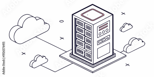 Modern data center connected to cloud services through network infrastructure