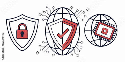 Illustrated icons representing security, verification, and restricted access concepts