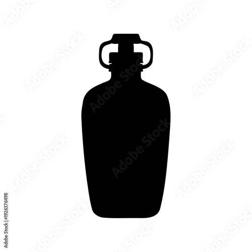 Elegant black silhouette of an antique water canteen with handle