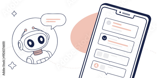 A cartoon character interacting with a mobile chat interface displaying a quiz or survey.