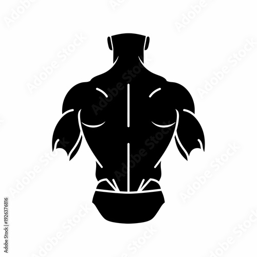 A black silhouette of a muscular torso, ideal for fitness-related projects. The image highlights the definition of the back muscles