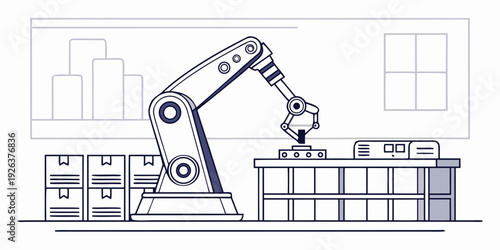 Automated robotic arm in a modern warehouse sorting packages for logistics operations