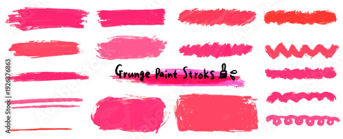 見出しやハイライト用のグランジ調の筆跡素材。筆の質感を残した荒々しい手書きのテクスチャ。ネオンピンクの背景。