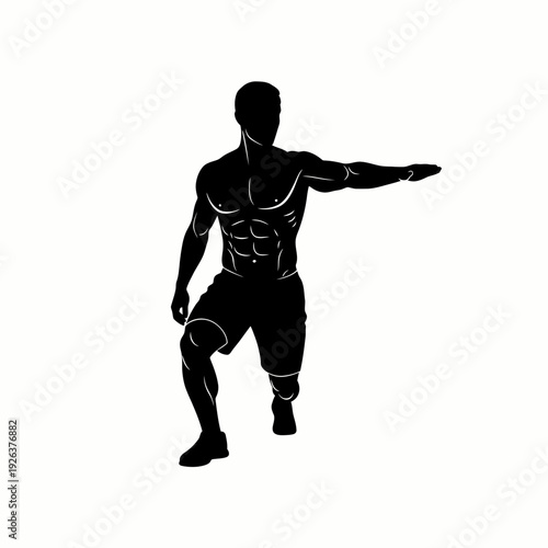 Silhouette of a muscular man doing lunge exercise, focused and determined