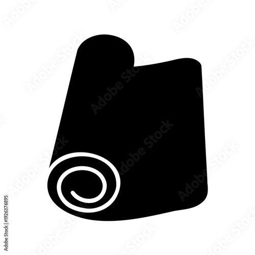 Monochrome graphic illustration of a rolled up yoga mat or carpet