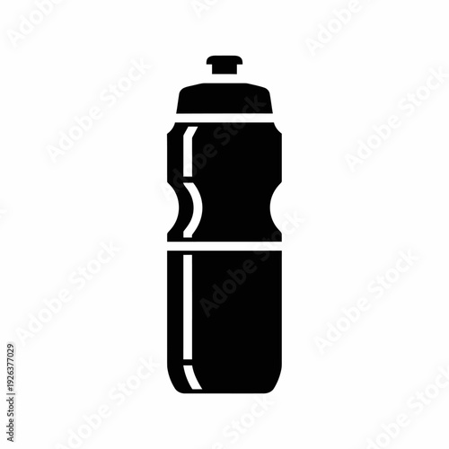 A monochrome illustration of a water bottle, essential for hydration and healthy lifestyle. The water bottle features a compact design, useful for sport activity