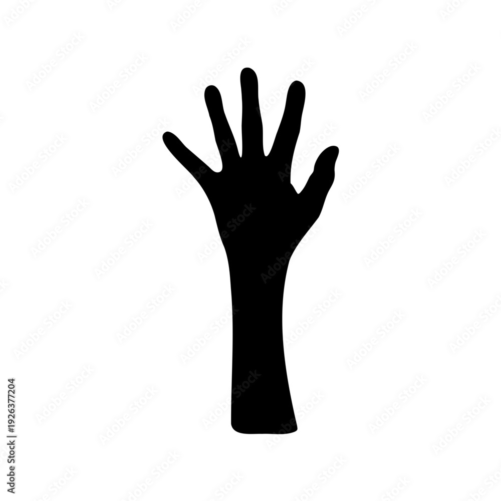 Fototapeta premium Striking silhouette of a hand reaching upward against a stark white background
