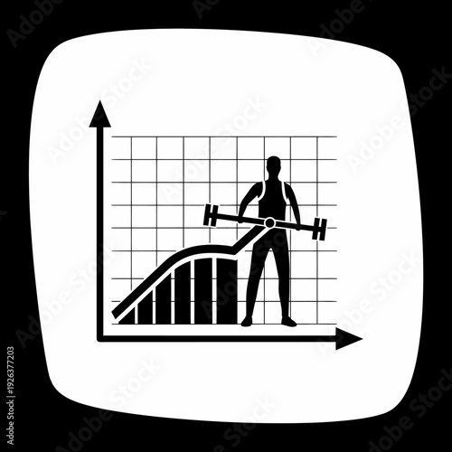 A fitness enthusiast lifting weights against a rising graph, symbolizing progress and improvement