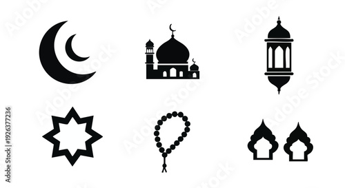 Set of 6 Islamic icons vector