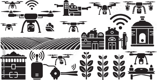 Drone Technology Icons for Modern Innovative Solutions and Services