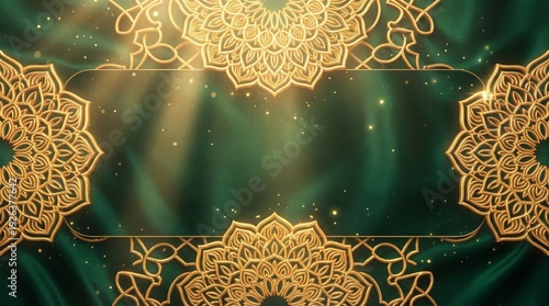 Wallpaper Mural Luxury Eid Mubarak Background with Golden Mandalas on Emerald Green Torontodigital.ca