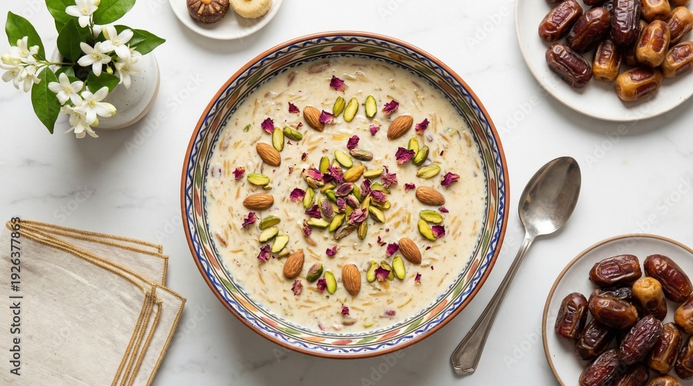 custom made wallpaper toronto digitalTop View of Traditional Eid Dessert Sheer Khurma on Marble Table