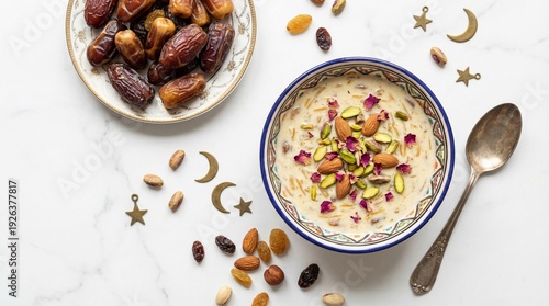 Wallpaper Mural Top View of Traditional Eid Dessert Sheer Khurma on Marble Table Torontodigital.ca