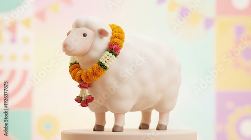 Wallpaper Mural 3D Render of a Sacrificial Goat with Flower Garland for Eid-ul-Adha Torontodigital.ca