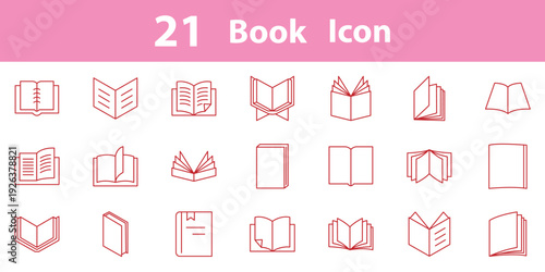 Minimalist line art book icon set featuring open textbooks and notebooks. Editable stroke. eps 10