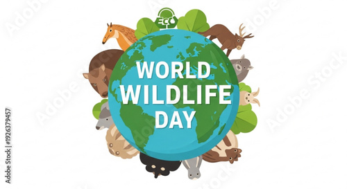 Vibrant World Wildlife Day celebration with diverse animals and globe