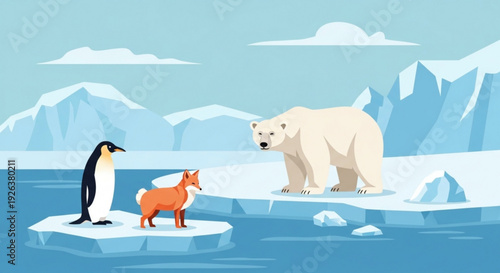 Arctic animals on melting ice floes in a changing climate