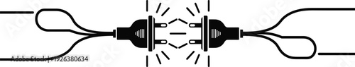 Black and white silhouette of two electric plugs connecting with sparks for energy power technology electricity and industrial connection icons,