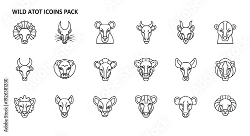 Wild animal icons featuring various bovine and caprine heads