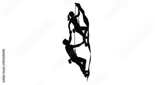 Rock climbers in action a dramatic black silhouette