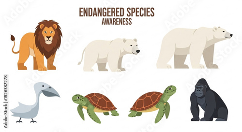 Endangered animals icons for conservation awareness campaigns