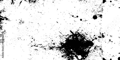 Black and white grunge texture with ink splatter and distressed overlay effect
