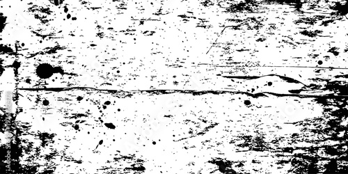 Grunge distressed texture black and white vector background overlay with ink splatters and rough surface details