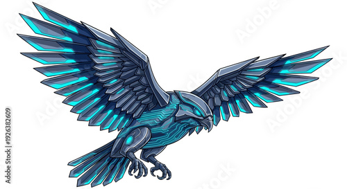 Blue Bird of Prey in Flight.