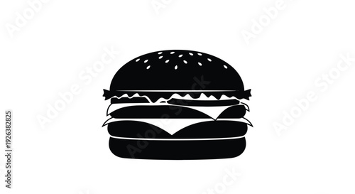 A black silhouette of a stacked cheeseburger with sesame seeds silhouette