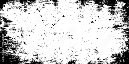 Tableau sur toile Black and white grunge distressed border frame with ink splatters high contrast