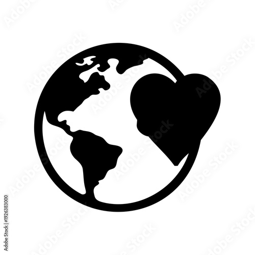 Icon representing a world with a heart symbolizing global love concept
