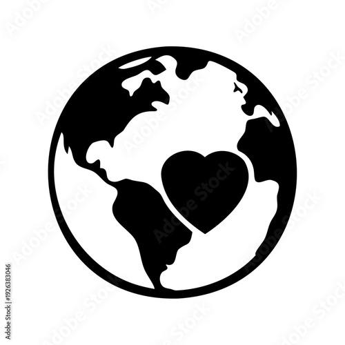 Globe with heart symbol representing world love and global affection concept