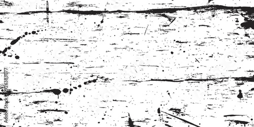 Abstract black and white grunge distressed texture vector overlay background with rough scratches and ink splatter effect
