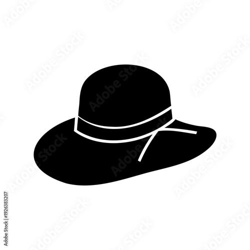 Elegant silhouette of a black sun hat with a delicate ribbon detail