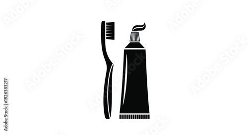 Black silhouettes of a toothbrush and toothpaste tube silhouette