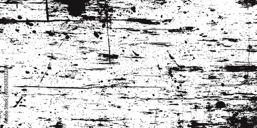 Black and White Distressed Grunge Texture Vector Background with Scratches Splatters and Horizontal Lines