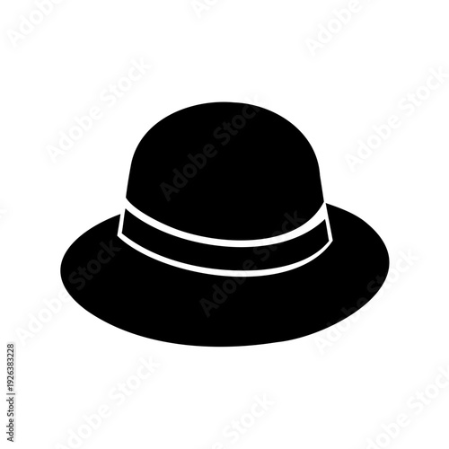 Sophisticated black fedora hat with white band, simple elegant headwear design