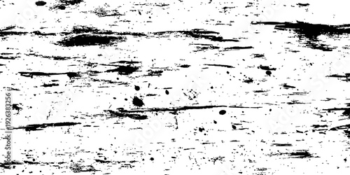 Black and White Grunge Texture Overlay Distressed Horizontal Brush Strokes Scratches and Paint Splatter Background