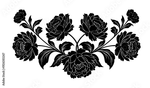 Ornamental black and white floral silhouette flowers modern vector design