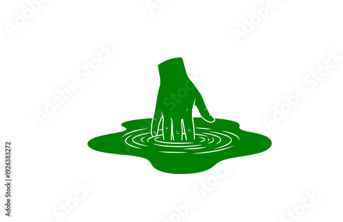 Hand Pressing into Liquid Puddle Sensory Sticker Silhouette. Tactile ASMR and All the Feels Mindful Stress Relief Concept Vector.