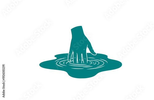 Hand Pressing into Liquid Puddle Sensory Sticker Silhouette. Tactile ASMR and All the Feels Mindful Stress Relief Concept Vector.