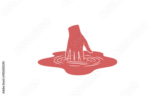 Hand Pressing into Liquid Puddle Sensory Sticker Silhouette. Tactile ASMR and All the Feels Mindful Stress Relief Concept Vector.
