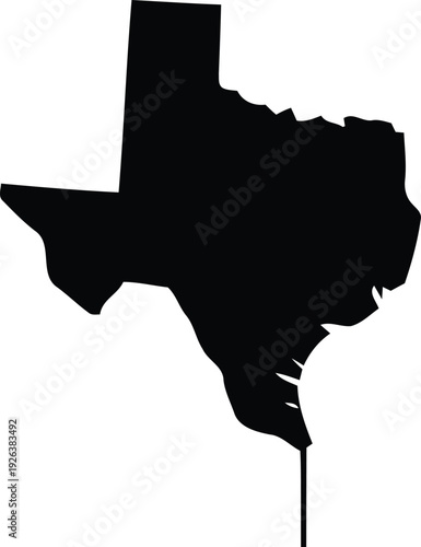 A black silhouette of the state of texas