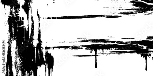 Abstract Black Grunge Paint Brush Strokes and Ink Drips Texture Vector Background