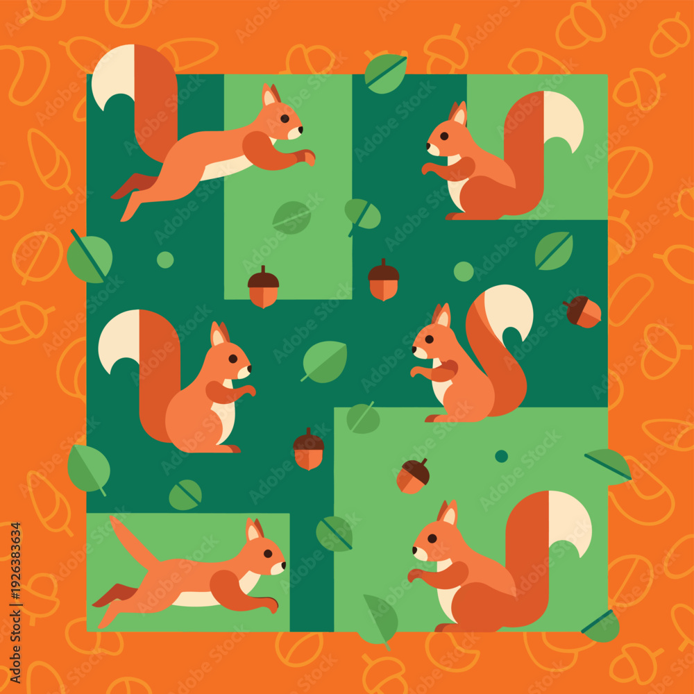 Naklejka premium Squirrels in Forest Pattern