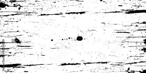 Black and white grunge distressed texture overlay vector with horizontal scratches streaks and ink splatters abstract background