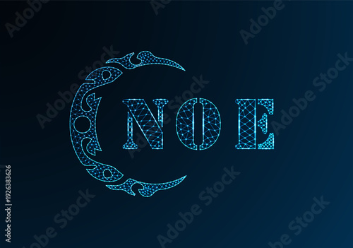 Low poly letter logo NOE design. NOE letter logo low poly vector design on blue color gradient background. NOE logo low poly design
