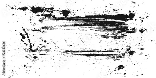 Abstract Black Grunge Paint Brush Stroke Texture with Ink Splatter Vector Illustration